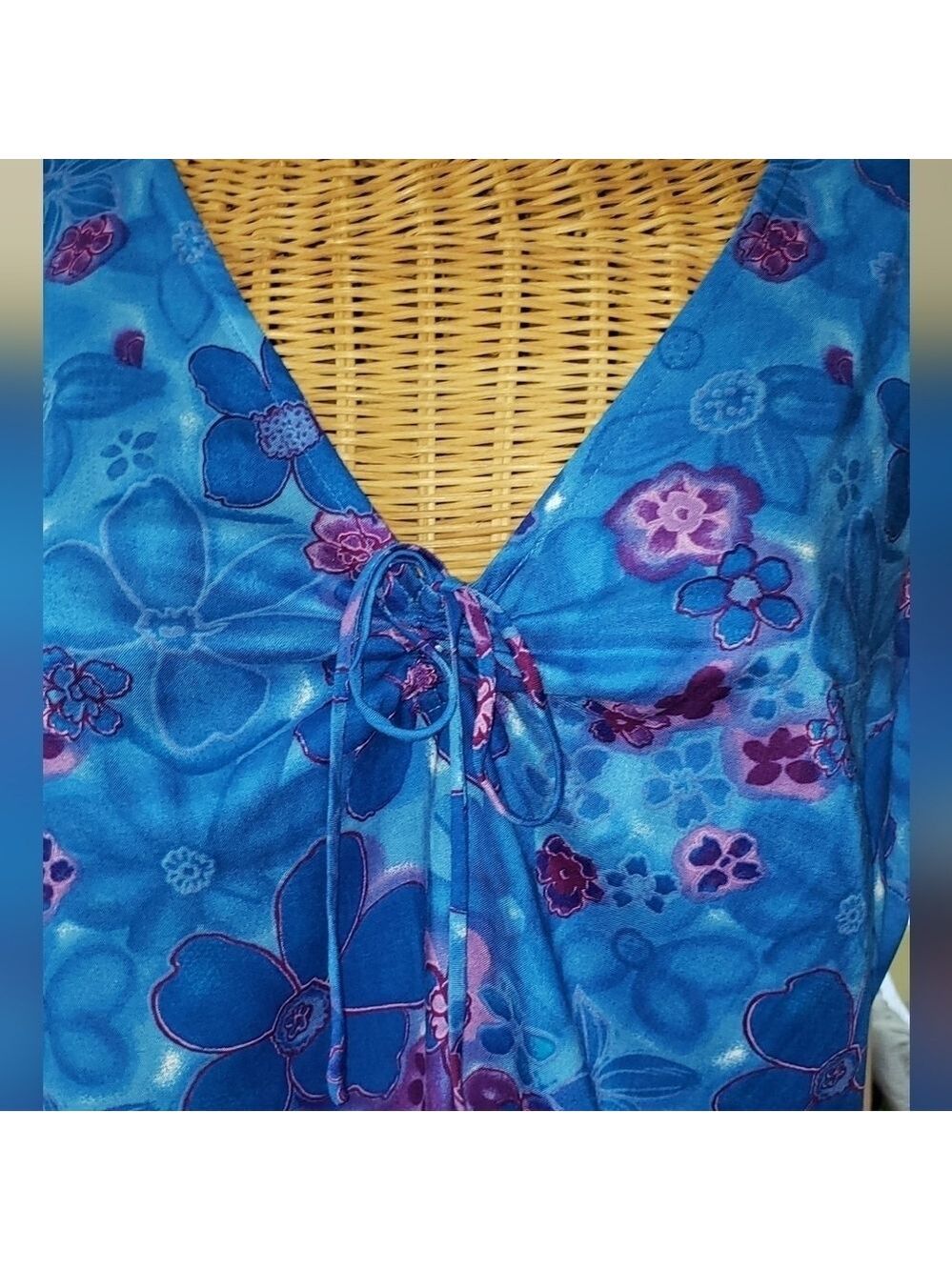 Vintage Ladies EXPRESSIONS Sleeveless Sheath Dress in Blue Floral - 16 - Picture 5 of 5